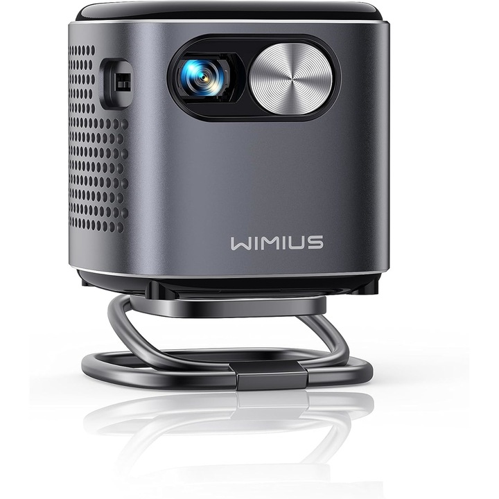 Wimius Q2 WiFi Bluetooth мини проектор, 150 ANSI Android TV, DLP и акумулаторна батерия, преносим, 360° високоговорител, поддръжка на 1080P, Smart Wireless Outdoor за телефон/HDMI/USB