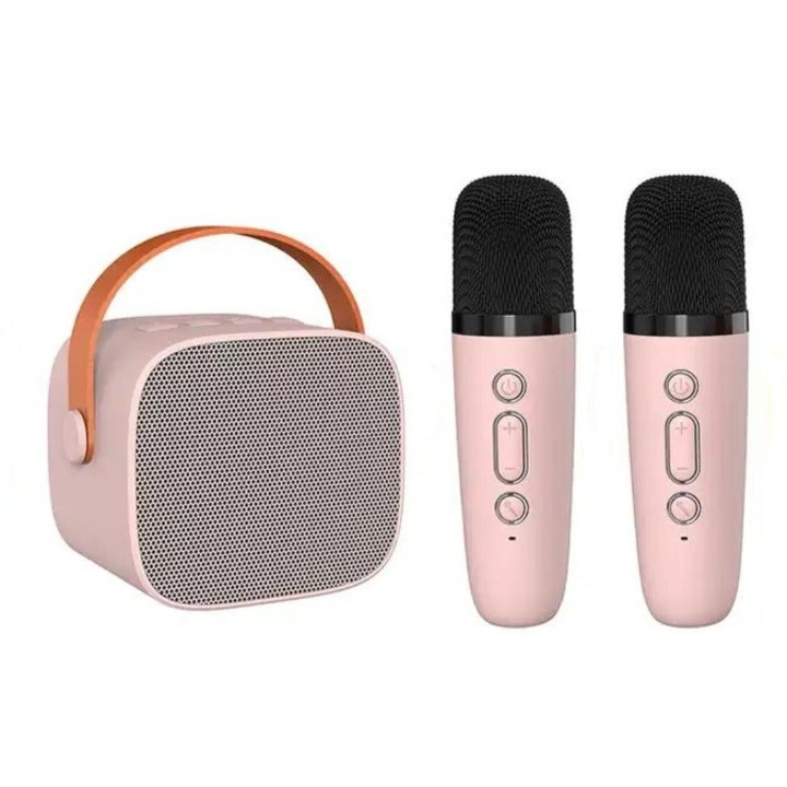 Boxa portabila tip karaoke cu 2 microfoane incluse, wireless, Bluetooth, TF card, pentru copii si adulti potrivita pentru petreceri in familie, Roz