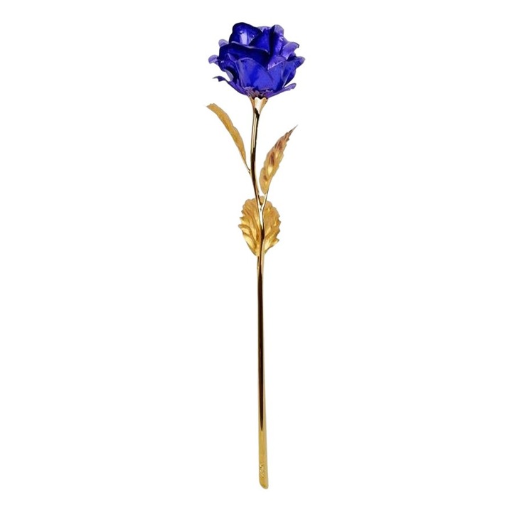 Trandafir THK suflat cu aur 24K, cutie eleganta, Blue