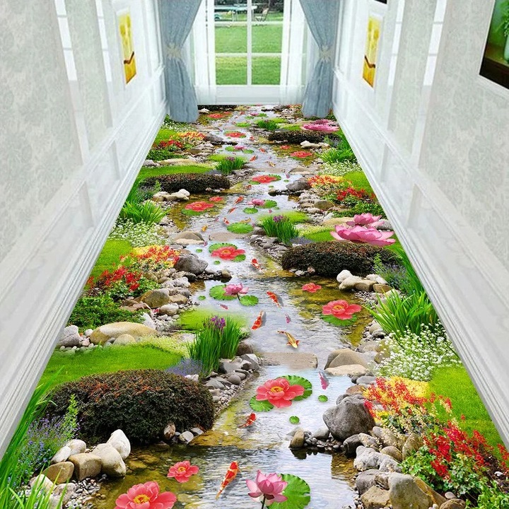 Csúszásmentes szőnyeg az előszobába, Természet 3D hatásban, Roneberg, 60x200 cm, Többszínű