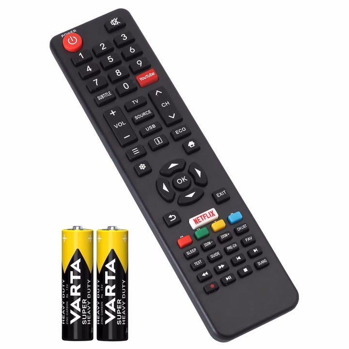 Telecomanda TV Compatibila Vortex, Utok, LEDV-32TD1200S, LEDV-32TD2070S, U32HDS1, neagra, Baterii Incluse