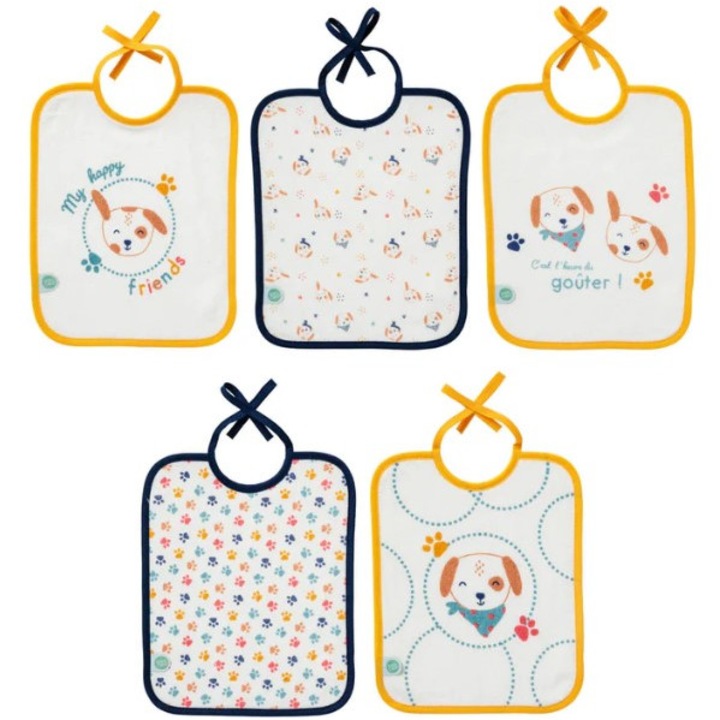 Set bavetele, Babycalin, 5 bucati, 20x25 cm, Multicolor