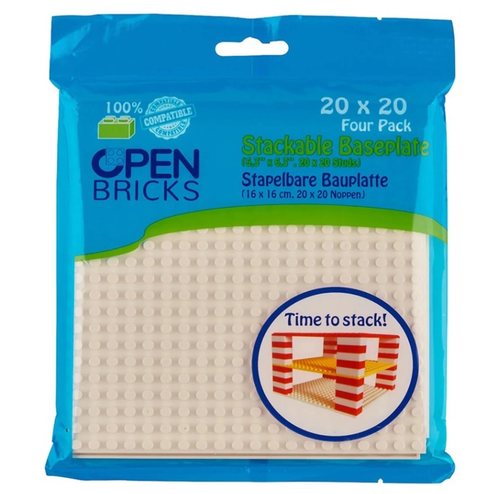 Set 4 bucati placi de constructie, compatibile cu toti producatorii traditionali de blocuri de prindere, albe, 20x20 butoane