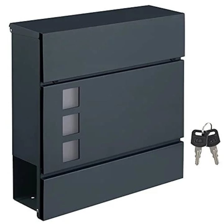 Пощенска кутия с ключ, 37x10.5x36 см, метал, антрацит, Songmics