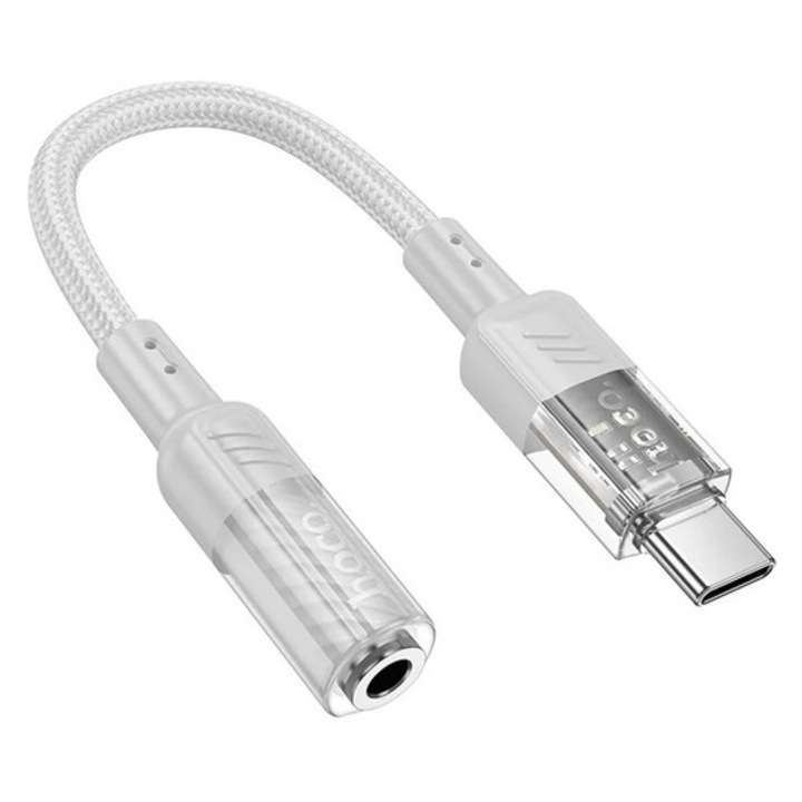 Hoco spirit audió adapter kábel, 3.5mm jack aljzat - type-c, 15cm, világosszürke