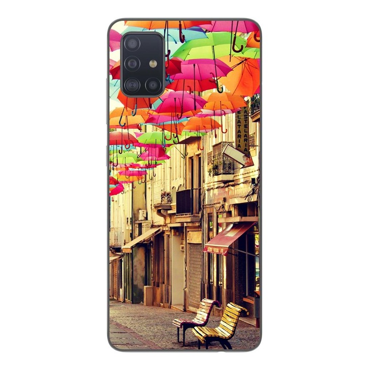 Husa compatibila cu Samsung Galaxy A51 Silicon Gel Tpu Model Strada Umbrele Colorate