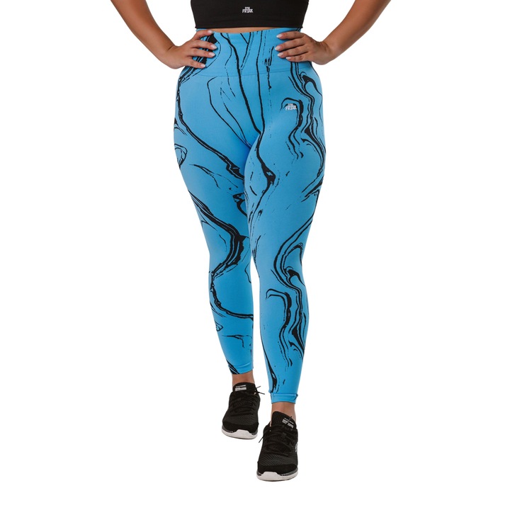 Colanti Fitness Gym Freak Zebra Push Up Talie Inalta, Negru/Albastru