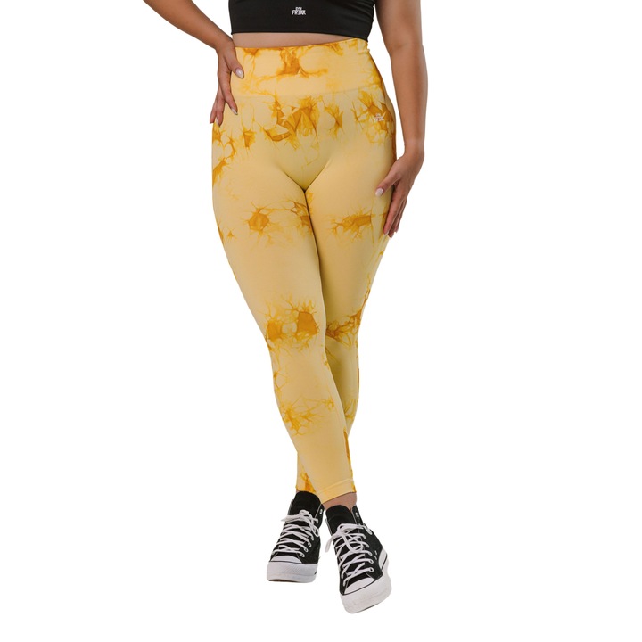 Colanti Fitness Gym Freak Dye Push Up Talie Inalta, Galben/Galben inchis