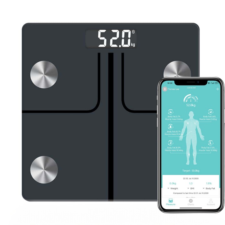 Интелигентна везна Vitality Lab™, 14 телесни индекса, 4 сензора за анализ, калкулатор за индекс на телесна маса, отчет за напредъка на потребителя, неограничен брой потребители, интеграция с IOS/Android