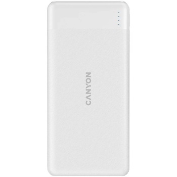 Acumulator extern Canyon PB-109, 10000mAh, 1 Lightning and USB Type-C input ports, 1 USB-C 20W PD and USB-A QC 3.0 output ports, Alb