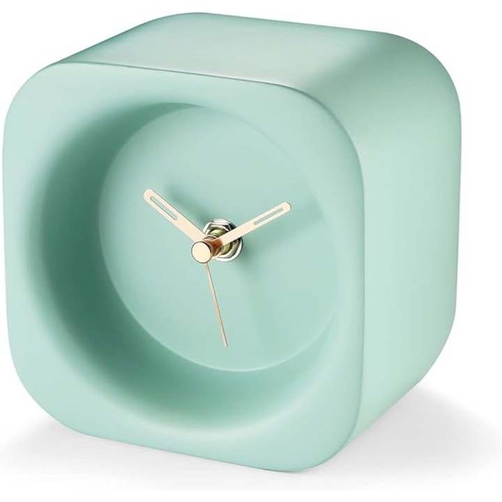 Ceas de masa din rasina, silentios, stil vintage, verde, dimensiune 12x12x9.5 cm, KIMOMT