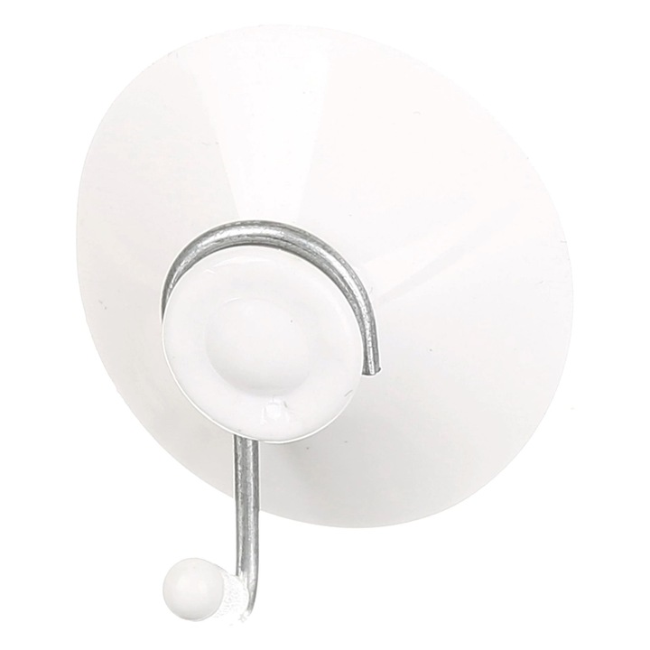 Cuier cu ventuza, o agatatoare simpla, plastic, alb