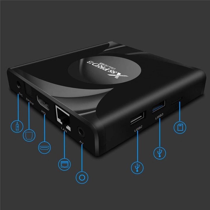 Smart TV box X88 Pro 2/16 GB android 13.0 Wifi 6 Ultra HD, i tastatura I8 Farrot negro
