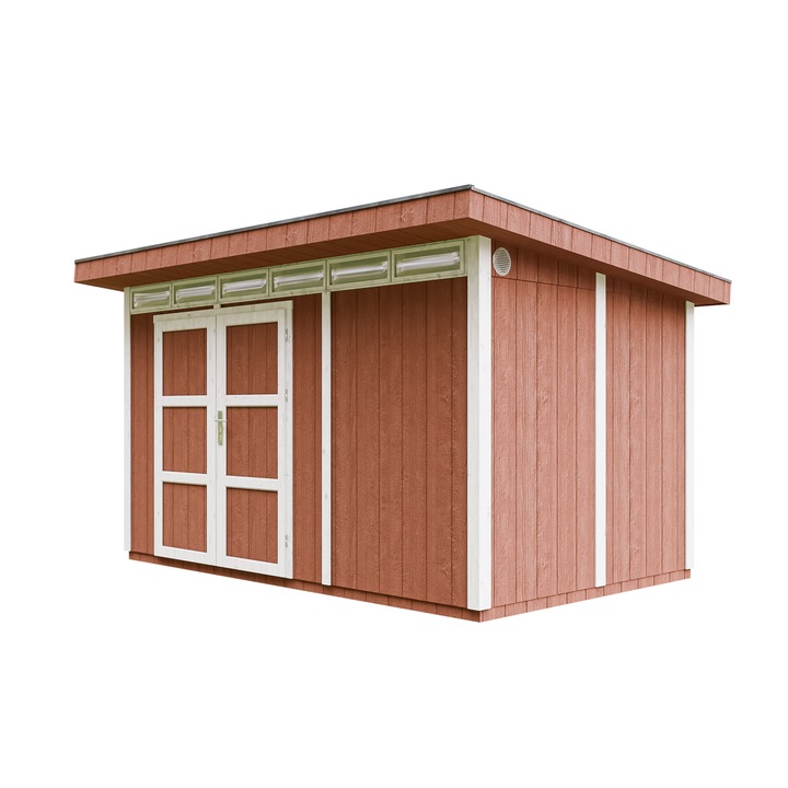 Sopron de gradina de calitate premium 8,7 m² cu podea si placi bituminoase - sopron pentru unelte 412x279x239 cm - sopron de gradina TIMBELA M904A-REDWOOD RED