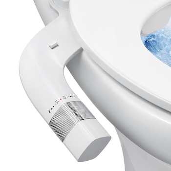 Bideu Retractabil Elindor® Ultra-Slim, pentru Toaleta cu Functie de Auto Curatare, Buton Control de Presiune, pentru Igiena Personala, Apa Rece, Non Electric, Sistem Bidet pentru Colac si Capac de Toalete, Kit Accesorii WC, Set pentru Baie, Alb