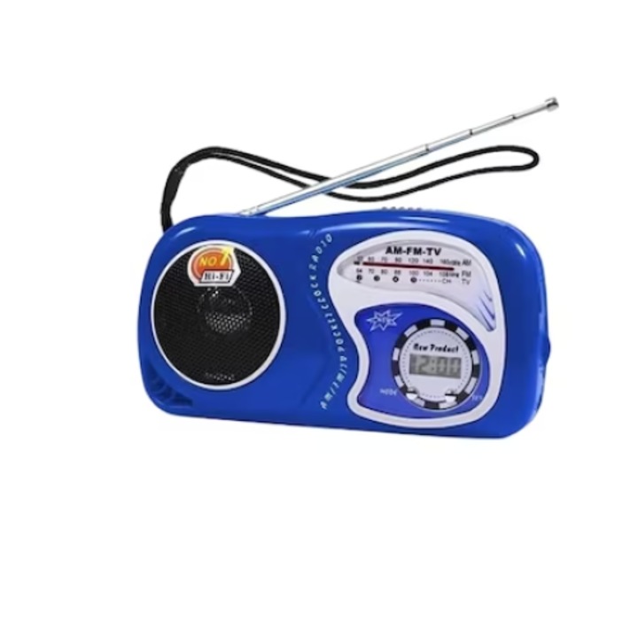 Radio Portabil cu Acumulator, FM, Cititor format MP3 USB/TF, Bluetooth, Antena Telscopica, Control Volum, Curea de Transport, albastru