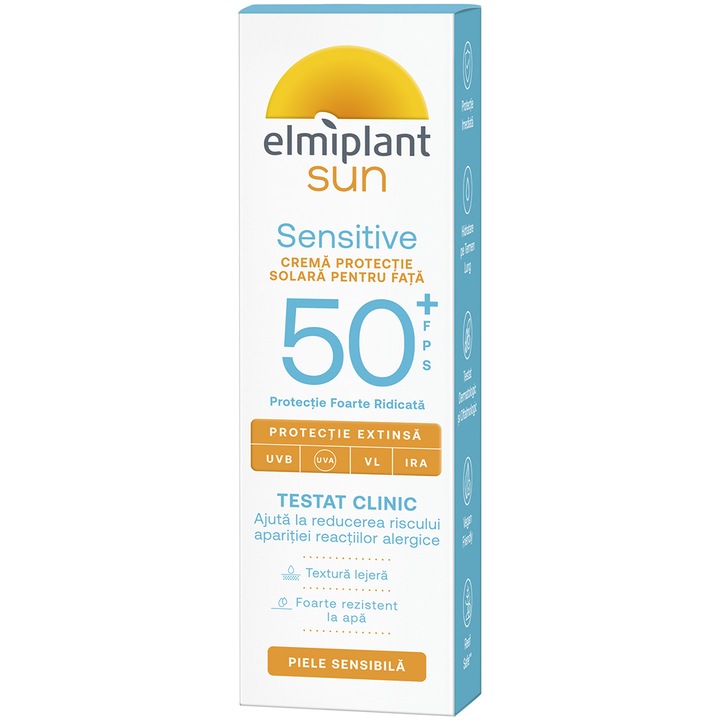 Crema protectie solara pentru Fata SPF50+, elmiplant Sensitive Sun, 50ml