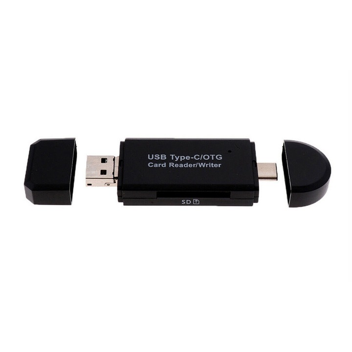 Cititor de carduri, WTO®, 5 in 1, USB - USB, USB-C, USB 3.1 tip C, Micro USB, slot pentru card SD si Micro SD, Viteza de citire 480 Mbps