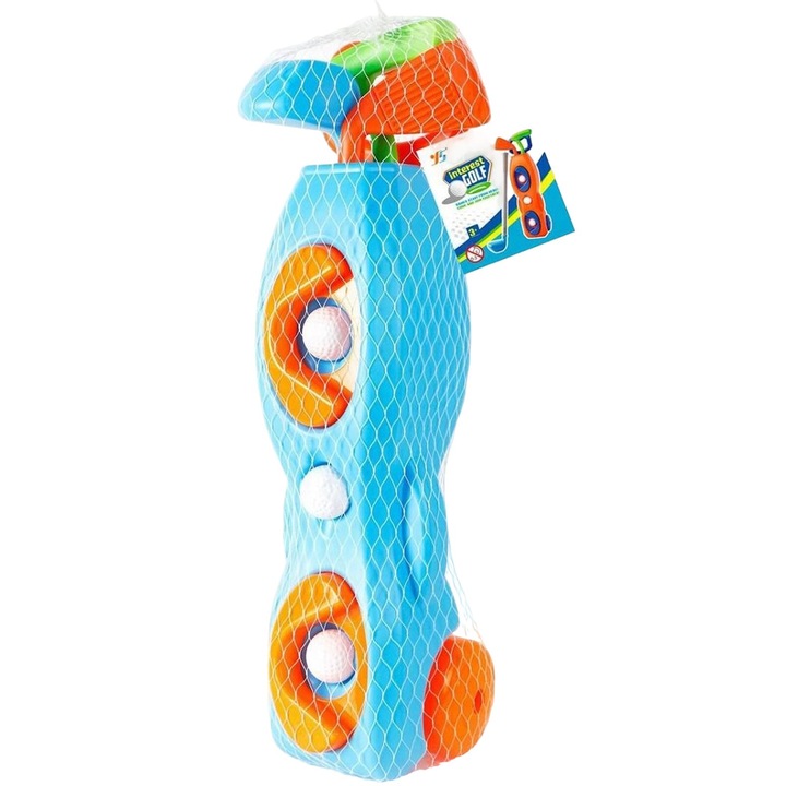 Set mini golf pentru copii Gazelo G200467, 3 ciocane, 2 gauri cu steaguri, 4 bile, albastru, 50x14x12cm