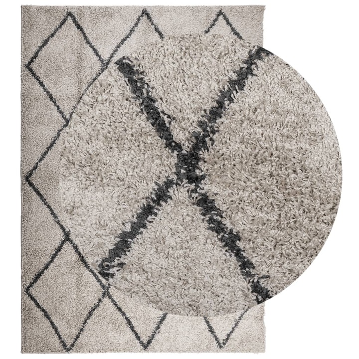 Covor pufos "PAMPLONA" cu fire inalte vidaXL, bej/antracit, 120x170 cm 3.36 kg