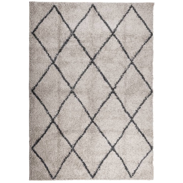 Covor pufos "PAMPLONA" cu fire inalte vidaXL, bej/antracit, 120x170 cm 3.36 kg