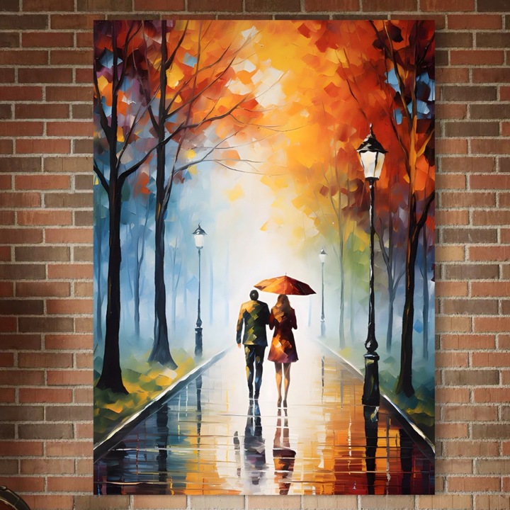 Премиум картина върху платно, LuxCanva® A1470, Алеята на влюбените, 100 X 145 CM, 100% памучно платно 400g/m2, дървена рамка, стая, двойка, хора, любов, разходка, спалня, ярки цветове
