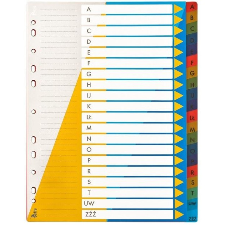 Set separatoare documente Tetis alfabetic, A4, 0.14mm