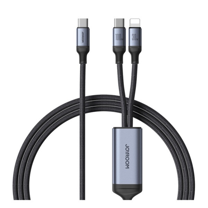 2 az 1-ben Speedy Series USB-C - USB-C / iPhone Lightning kábel 100 W 1,5 m fekete