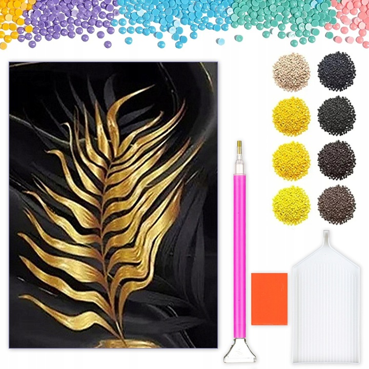 Set broderie cu diamante, Model Frunza, 60 x 80 cm, Multicolor