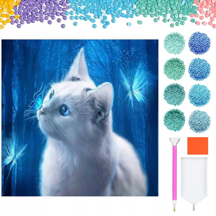 Kit broderie cu diamante, Model Pisica, 30 x 30 cm, Multicolor