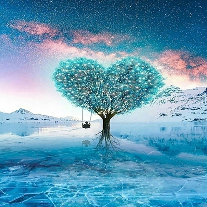 Set broderie cu diamante, Model-Natura, 30x30cm, Albastru