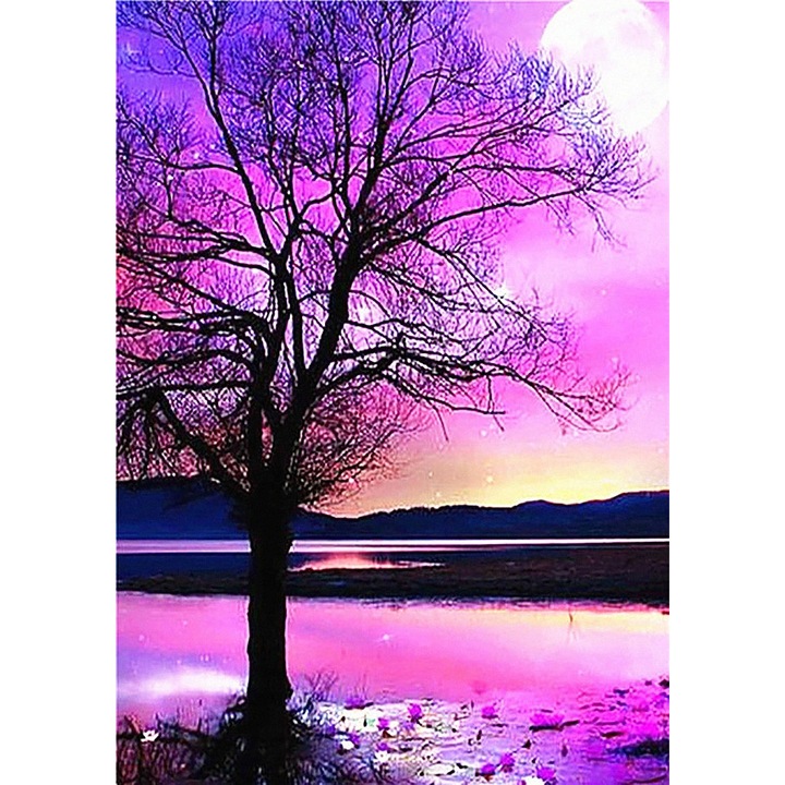 Set broderie cu diamante, Model Copac, 30 x 40 cm, Multicolor