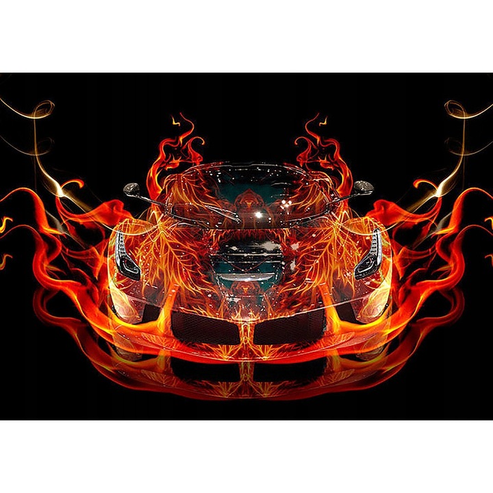 Set de broderie cu diamante, Model- Masina, 30x40cm, Negru/Portocaliu