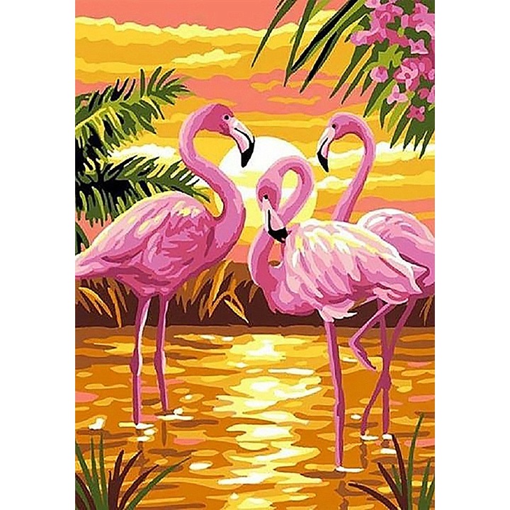 Set de broderie cu diamante, Model- Flamingo, 30x40cm, Multicolor