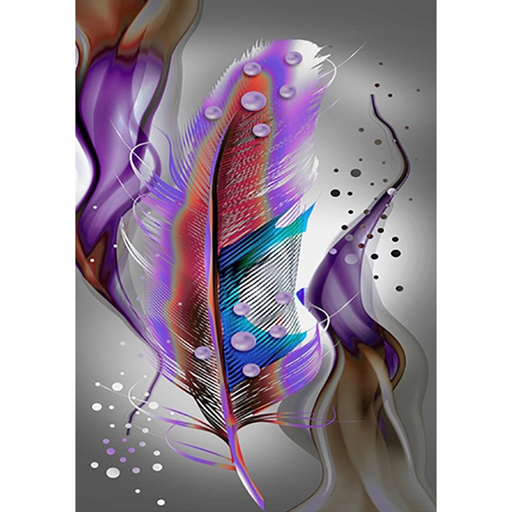 Set de broderie cu diamante, Model- Pene, 30x40, Multicolor