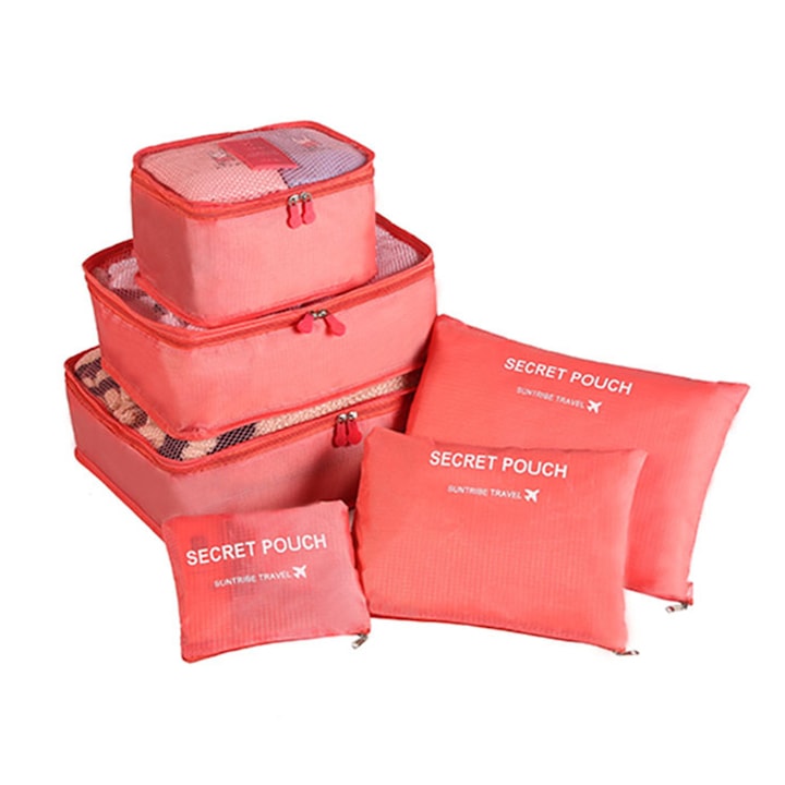 Set 6 organizatoare imbracaminte, BOMSTOM, Nylon/Plasa, Roz