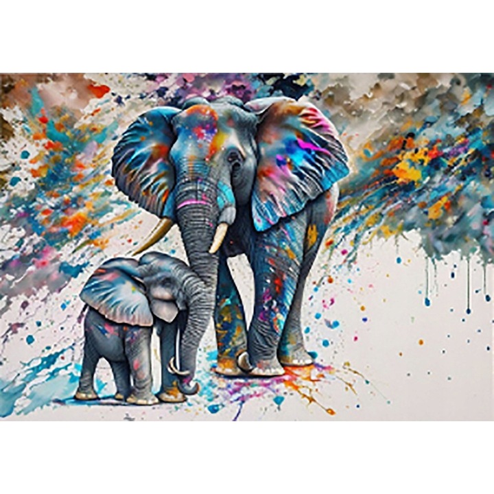 Set de broderie cu diamante, Model- Elefanti, 30x40, Multicolor