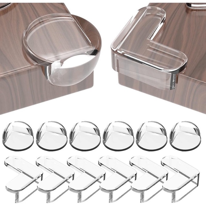 Set 12 Protectii Colturi Mobilier, Autoadezive, PVC, Transparent