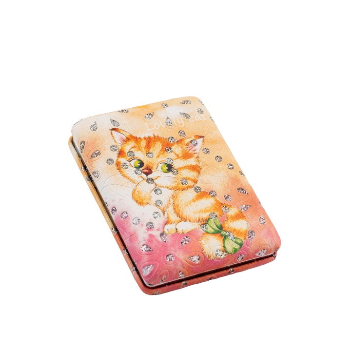 Oglinda poseta, 8,5 x 6 cm model pisica Portocaliu