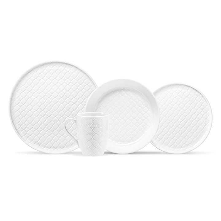 Set serviciu farfurii portelan pentru 6 persoane alcatuit din 24 bucati Vanwell Mona alb