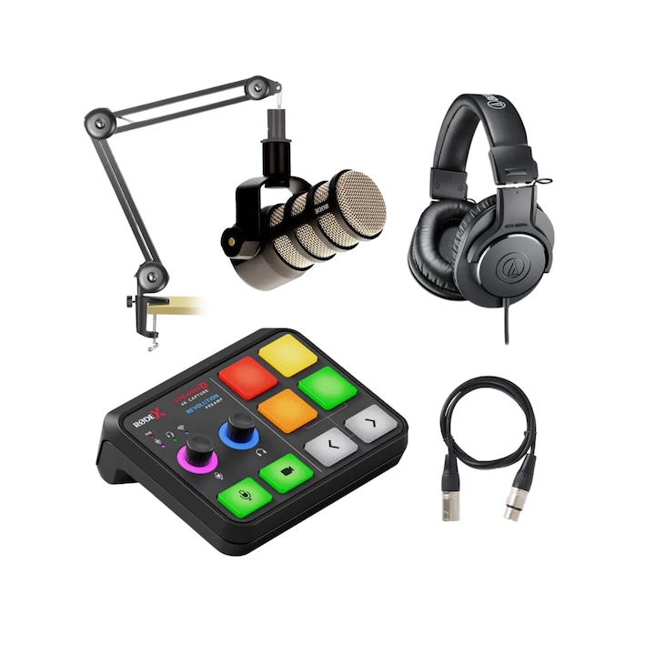 Set Microfon Podcast Rode Streamer X si Podmic
