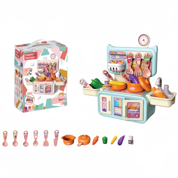 Set bucatarie pentru copii, 17 Accesorii, ABS, 230 x 100 x 180 mm, Multicolor