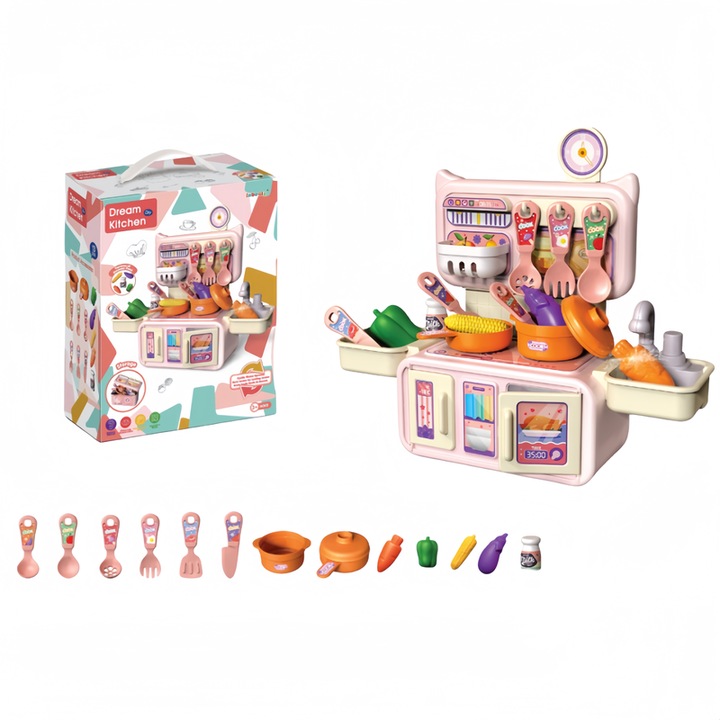 Детски кухненски комплект, 17 аксесоара, пластмаса, 230 x 100 x 180 mm, +3 години, многоцветен