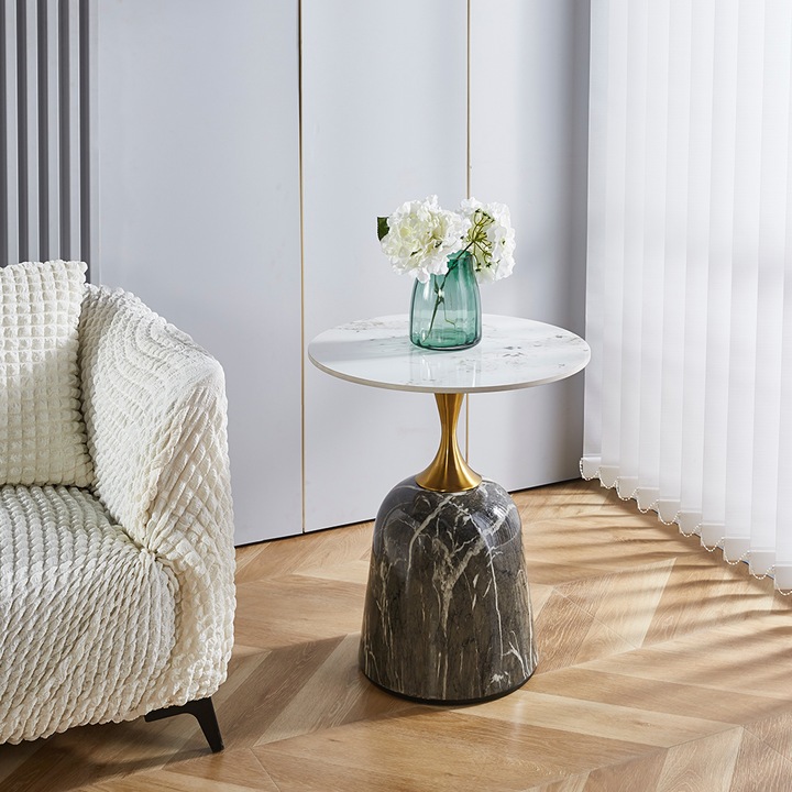 Masuta Cafea KJCT020, culoare gri cu blat alb, 58,5 x 50 cm