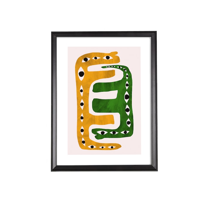 Tablou Decorativ Design Abstract, Ochi, Auriu Verde, cu rama neagra, 30x40cm