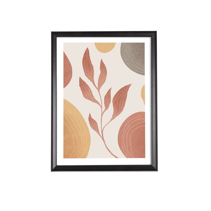 Tablou Decorativ Multicolor, Design frunze, Toamna, cu rama neagra, 30x40cm