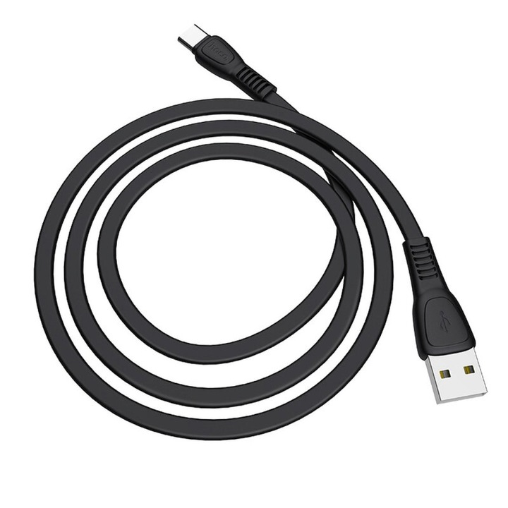Кабел за зареждане и пренос на данни, USB A към USB Type-C, 2,4 A, дълъг 1 м, черен