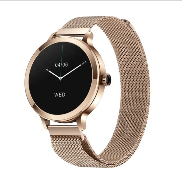 Ceas Smartwatch Ultra AMOLED B33TEK® Display 1.106” Crystal Clear View, Meniu in limba romana, Apel Bluetooth One-Touch, HD Sound, Muzica BT, 24/7 Fitness Tracker, Monitorizare ECG/HR/SpO2, Notificari, DIY Dial, Curea Gold Milanese, Auriu