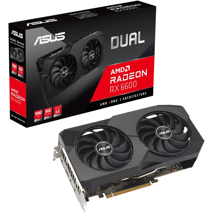 Placa Video ASUS AMD Radeon™ RX 6600 V2 Dual, 8GB GDDR6, 128-bit