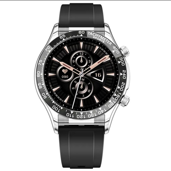 Ceas Smartwatch E18 Pro by B33TEK® Display 1.32”, Functie NFC, Apel Bluetooth One-Touch, HD Sound, Muzica BT, 24/7 Fitness Tracker, Monitorizare ECG/HR/SpO2, Notificari, DIY Dial, Curea silicon, Argintiu